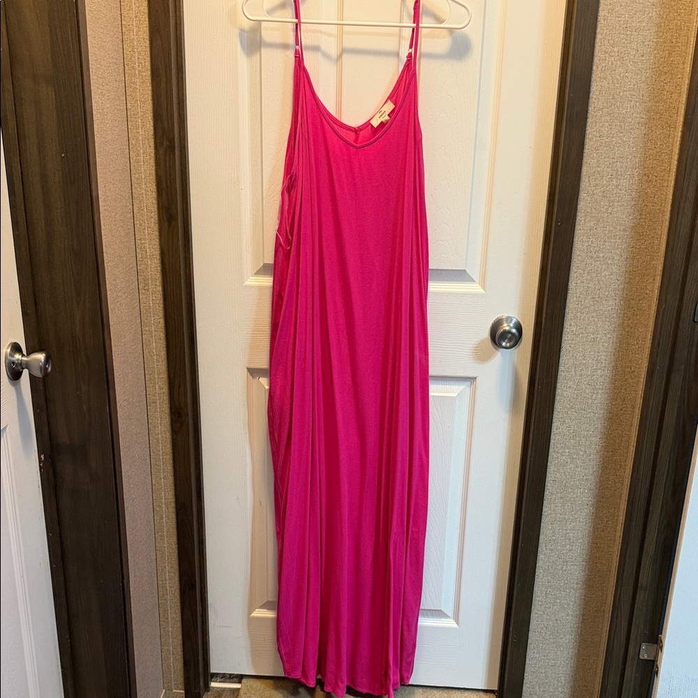 entro Hot Pink Maxi Slip Dress with Spaghetti Straps
